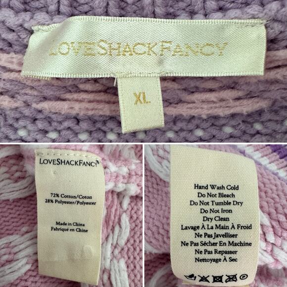 LoveShackFancy Amalo Boyfriend Cardigan Sweater Macaron Pink heart bow size XL - Picture 11 of 16